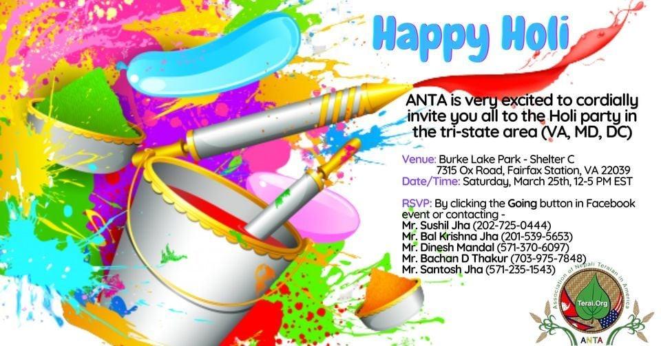 ANTA - Holi Celebration in Tri-State (VA, MD, DC) Area