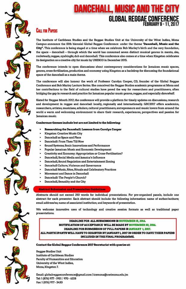 'Dancehall, Music, and the City' --- Global Reggae Conference 2017