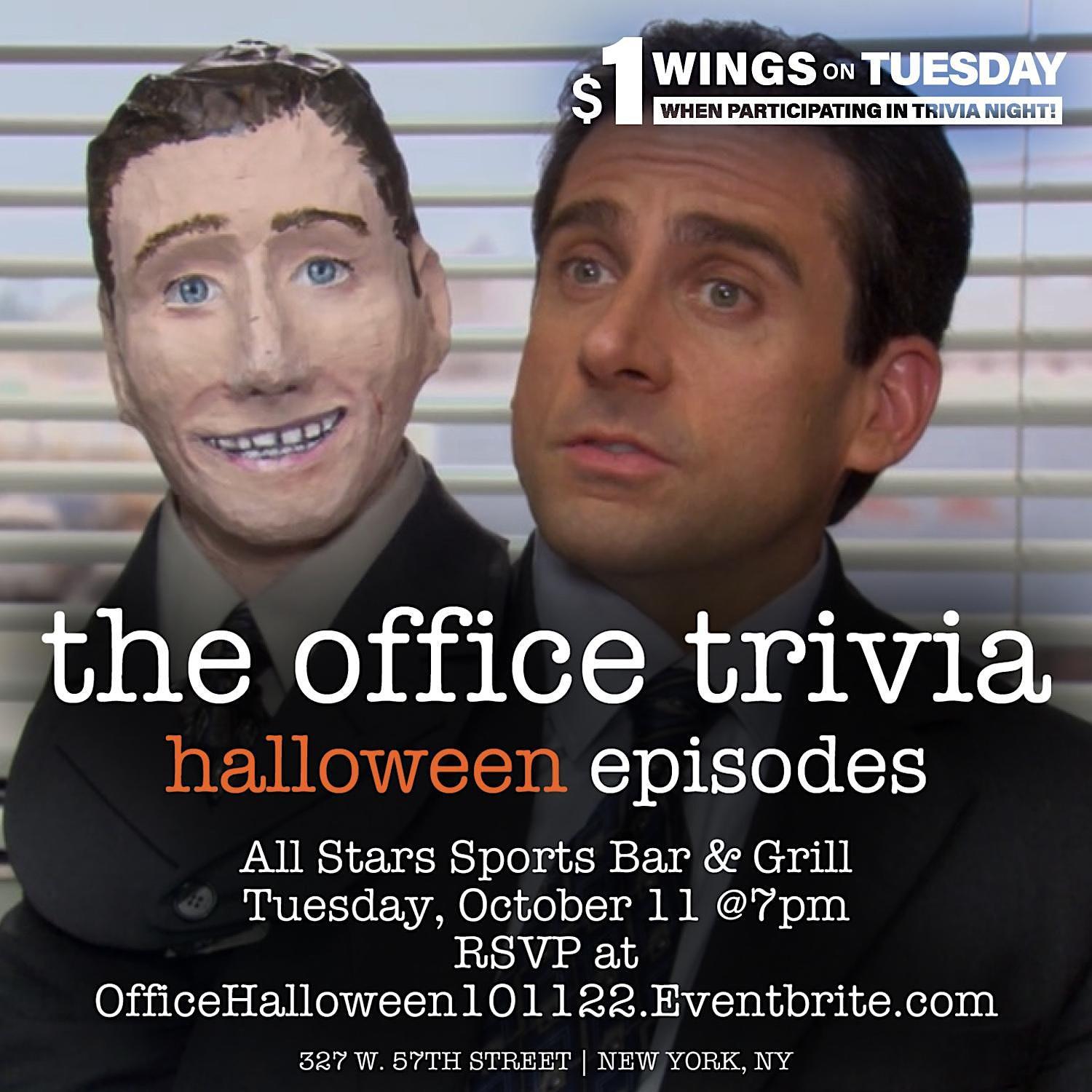The Office Trivia: Halloween Episodes
Tue Oct 11, 7:00 PM - Tue Oct 11, 8:30 PM