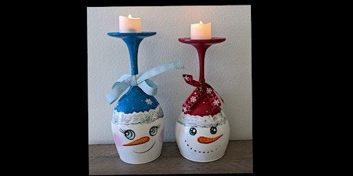 Snowman wine Glasses Tealight Holders Painting