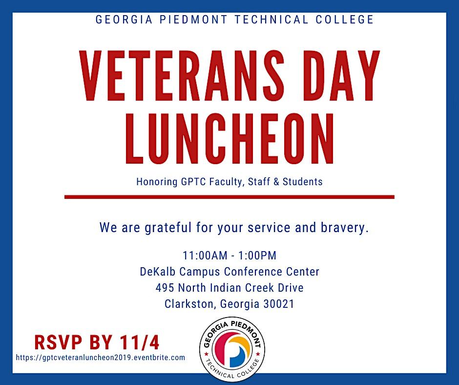 GPTC Veterans Day Luncheon - November 10, 2022
Thu Nov 10, 12:00 PM - Thu Nov 10, 2:00 PM
in 6 days