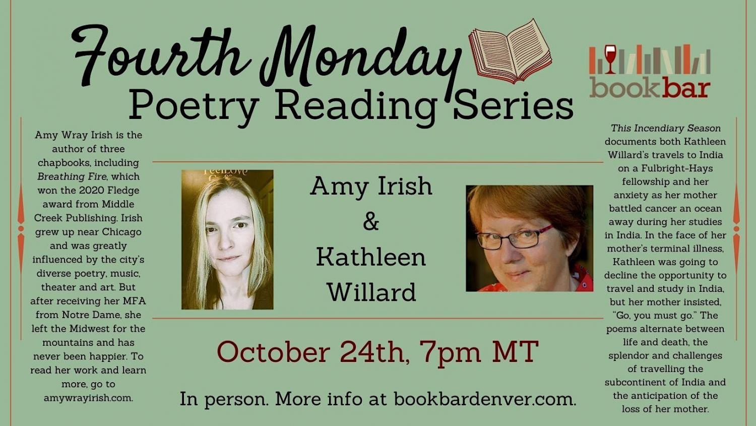 Fourth Monday Poetry Reading
Mon Oct 24, 7:00 PM - Mon Oct 24, 7:00 PM
in 5 days