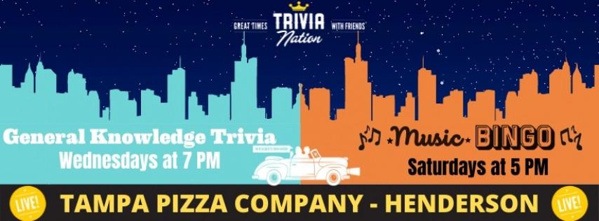 Free, Live Music Bingo Saturdays @ 6 PM at Tampa Pizza Company - Henderson