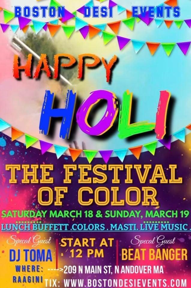 Holi Hai Celebration. Colors/ Music/ Mazaa. Food Buffett + Full Bar. All Ages Event