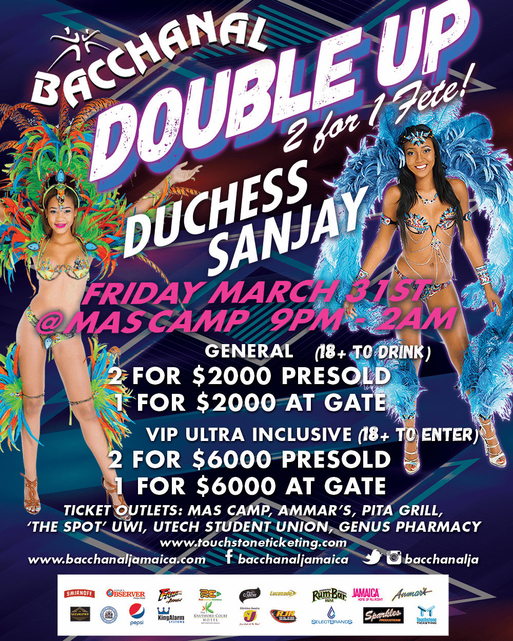 Bacchanal Fridays: Double Up 2 For 1 Fete - Bacchanal Jamaica 2017