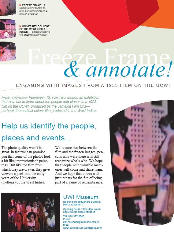Exhibition 'Freeze, Frame and Annotate' - Images from a 1953 film on UWI