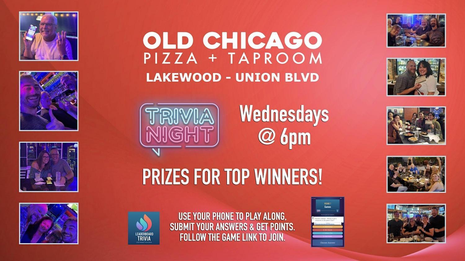 Old Chicago - Union BLVD Lakewood CO | Leaderboard Trivia Game Night
Wed Oct 5, 6:00 PM - Wed Oct 5, 8:00 PM