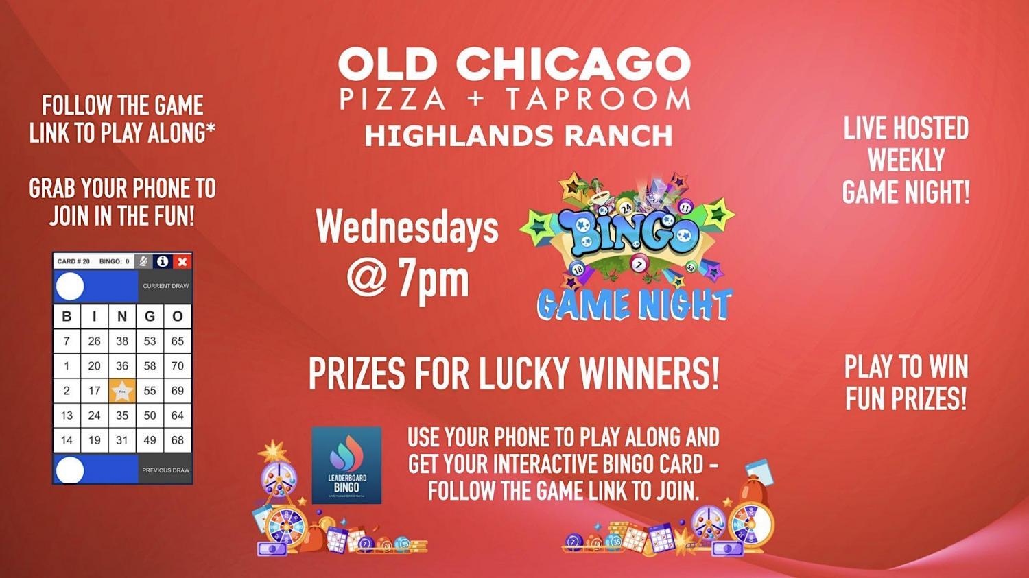 BINGO Game Night | Old Chicago - Highlands Ranch CO
Wed Oct 5, 7:00 PM - Wed Oct 5, 9:00 PM
