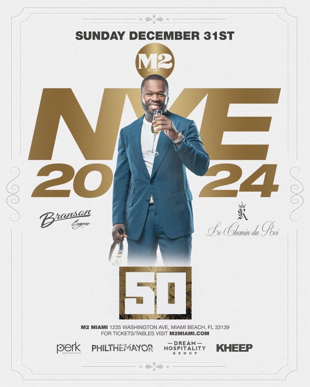 Celebrate 2024 with 50 CENT at M2 Miami Presented With Get Out