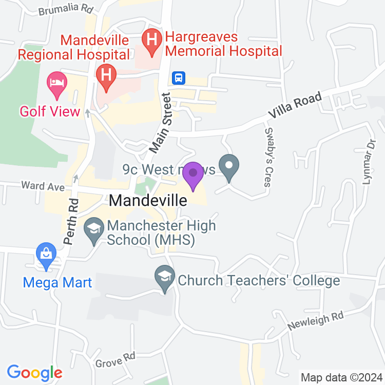 Map showing Mandeville Hotel