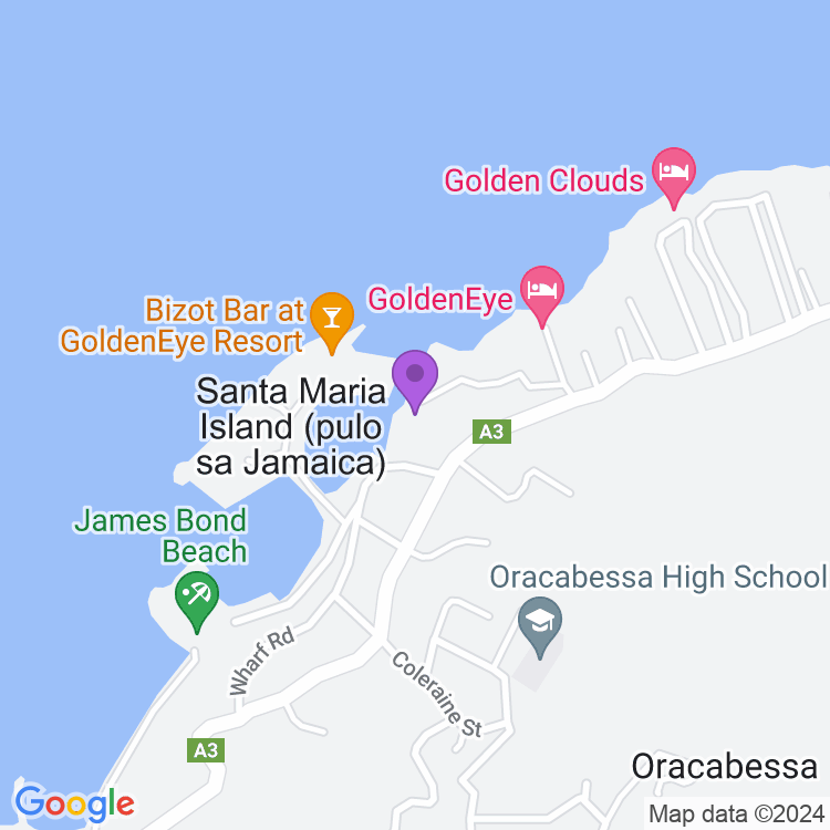 Map showing James Bond Beach