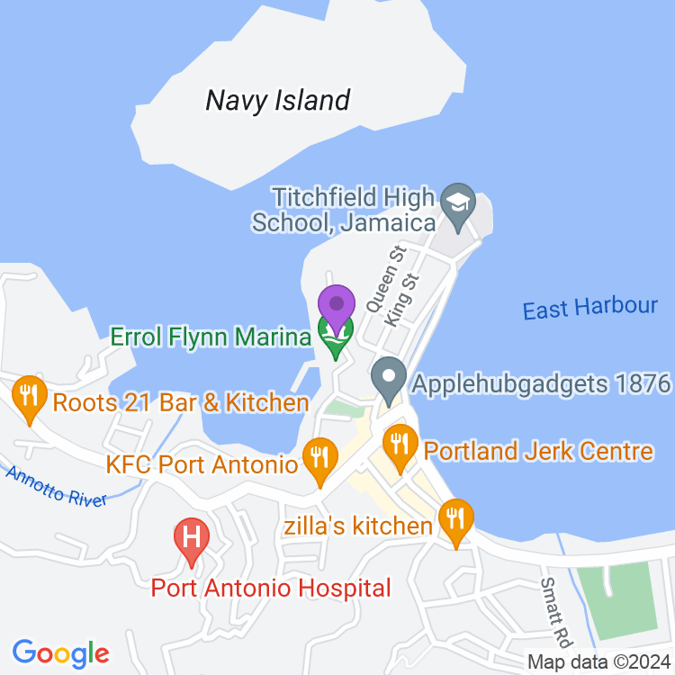 Map showing Errol Flynn Marina