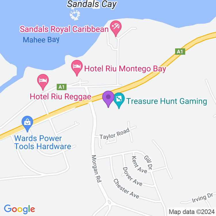 Map showing Treasure Hunt Gaming