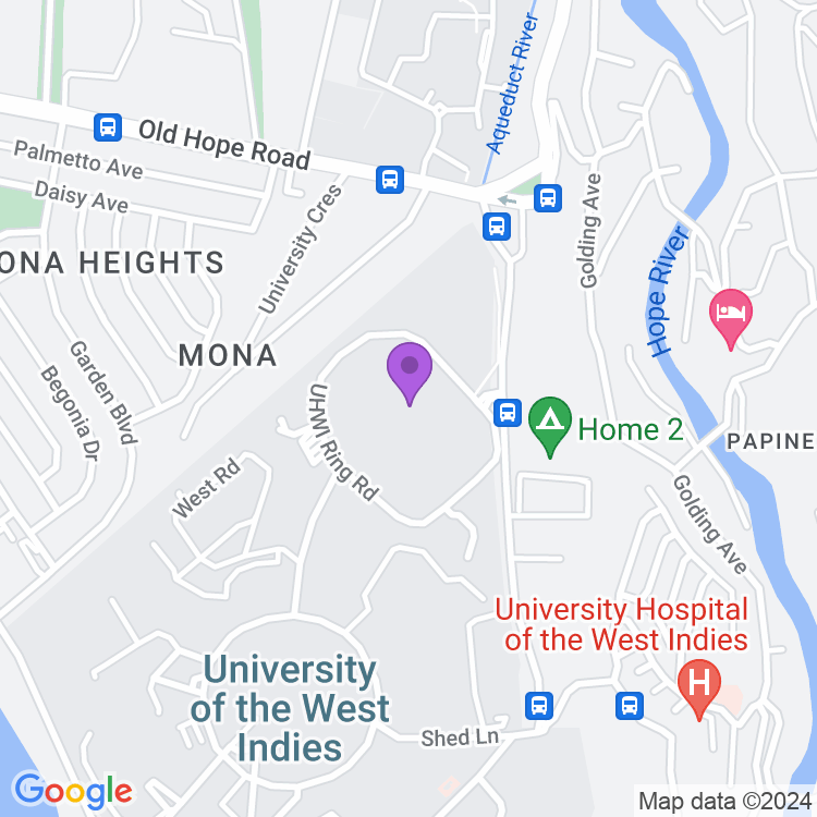 Map showing University Hospital of the West Indies