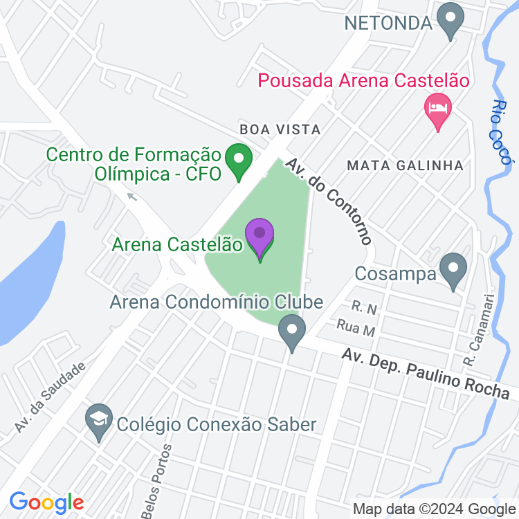 Map showing Estadio Placido Aderaldo Castelo