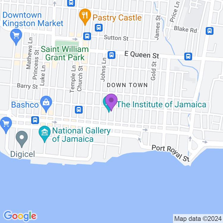 Map showing National Library of Jamaica