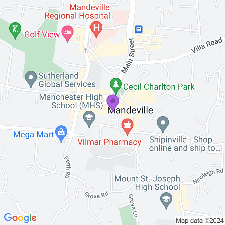 Map showing Mandeville Parish Church