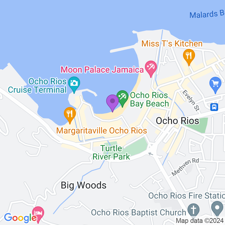Map showing Ocho Rios Bay  Beach