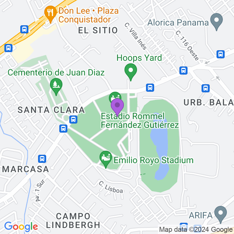 Map showing Estadio Rommel Fernández