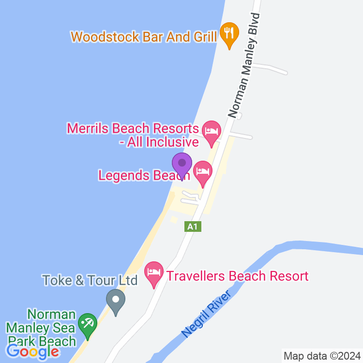 Map showing Legends Beach Hotel