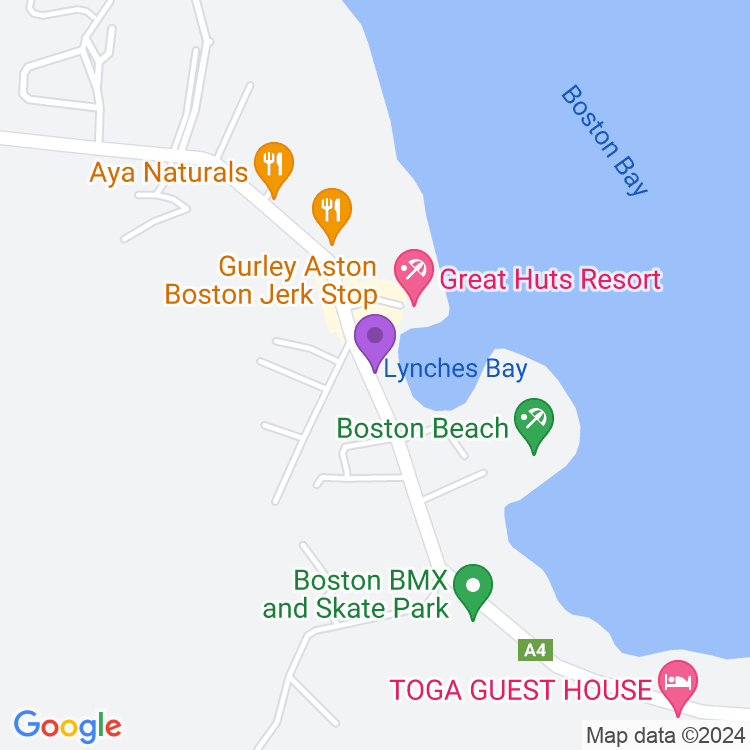 Map showing Boston Jerk Grill & Club