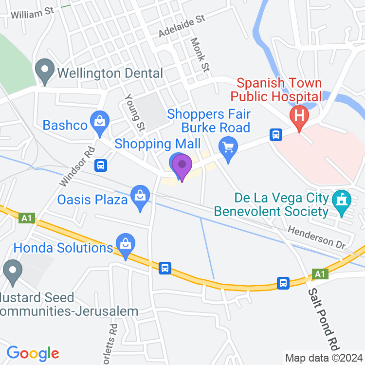 Map showing Spanish Town Shopping Centre